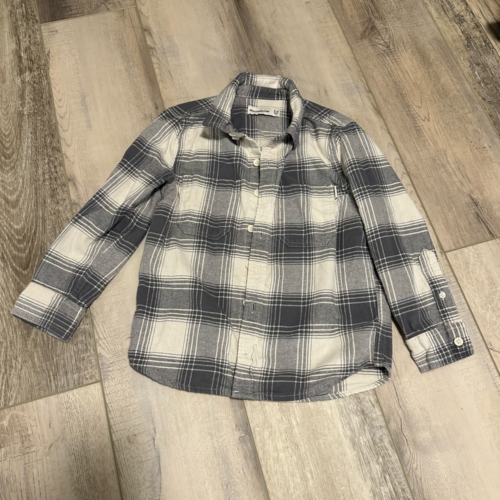 Abercrombie Kids Gray and Cream Checkered Shirt